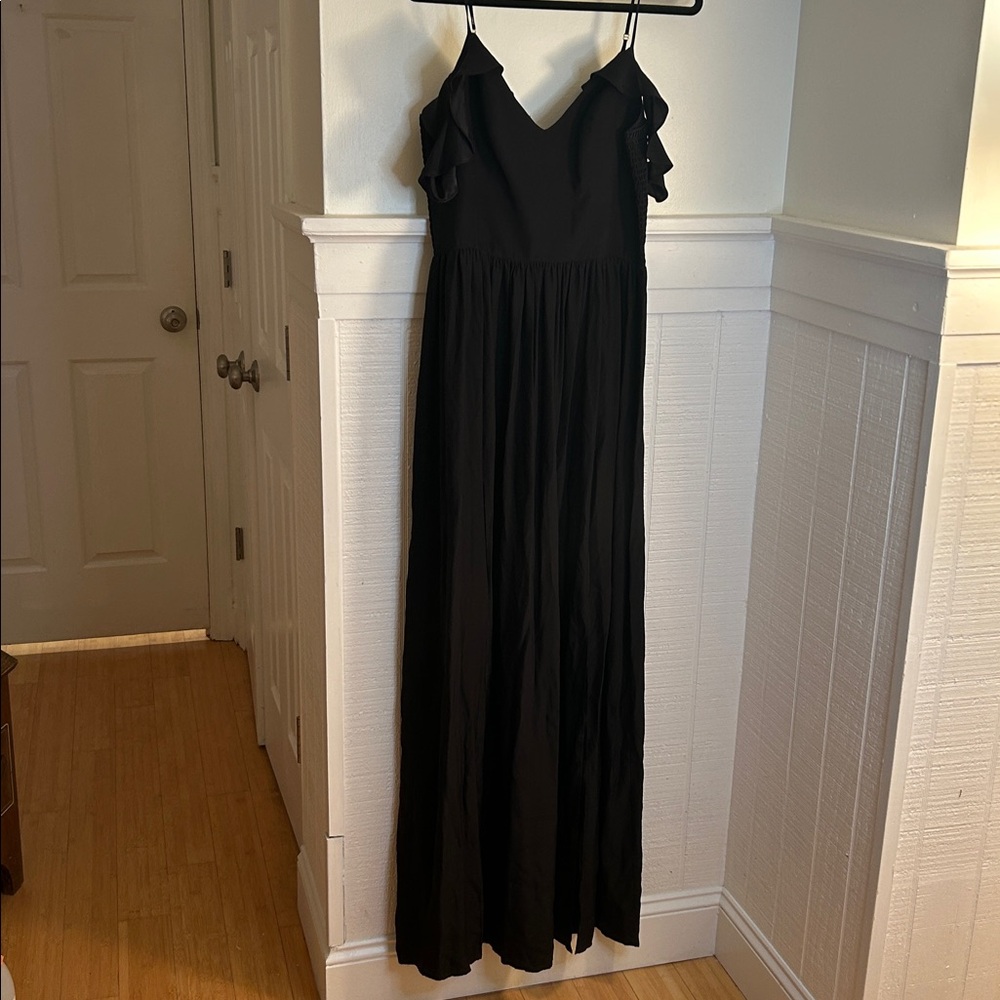 Amanda Uprichard Black Silk Ruffle Maxi Wedding Guest Dress size medium - Picture 2 of 9